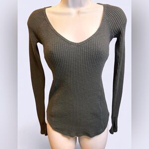Dark gray ribbed and fitted Free People long sleeve top